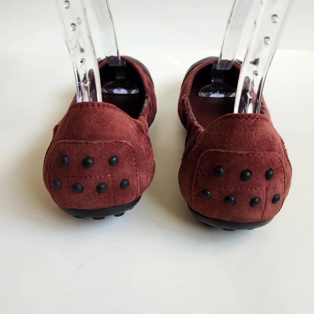 Tod's suede leather burgundy purple black flats women 38.5